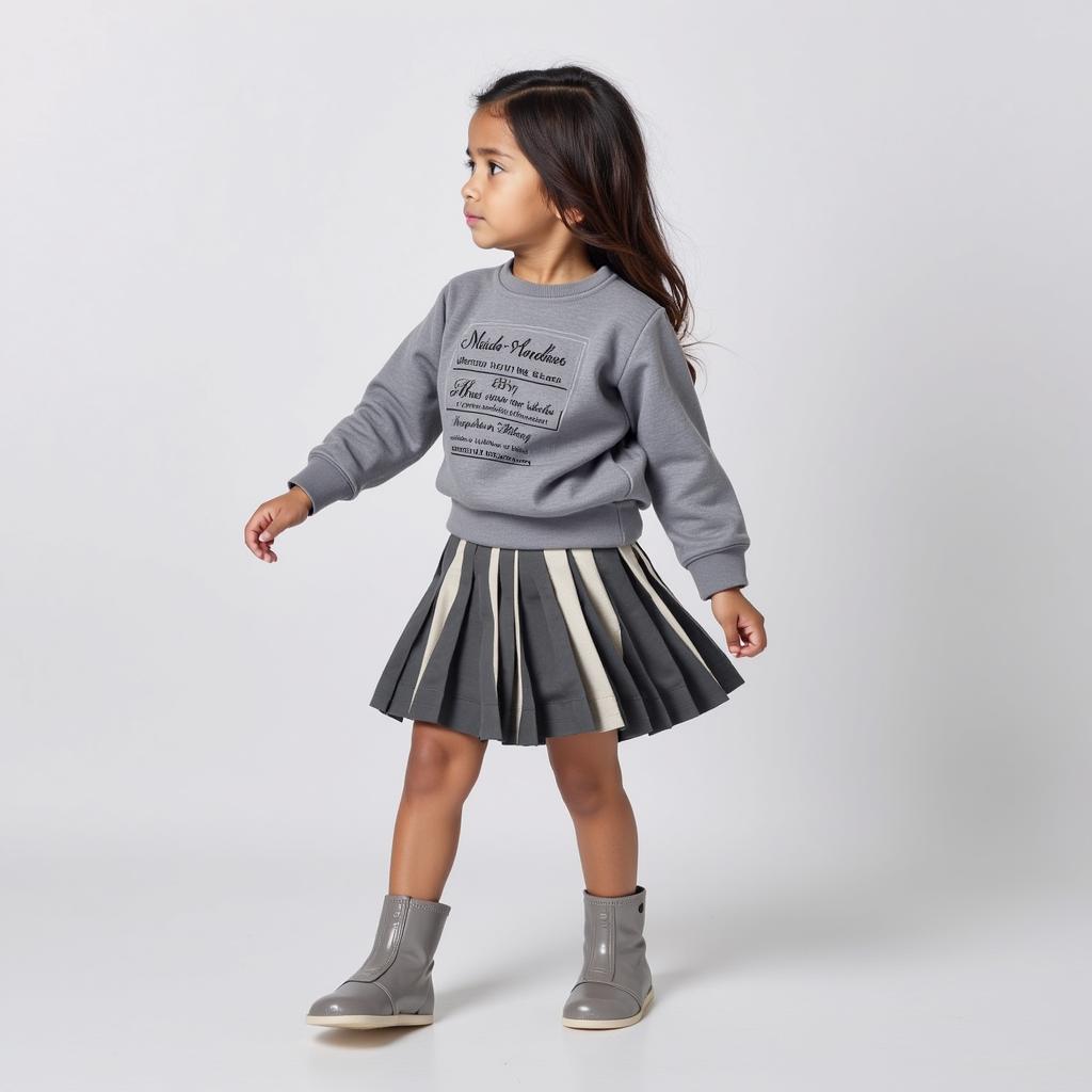 Grey Sweatshirt and Pleated Skirt