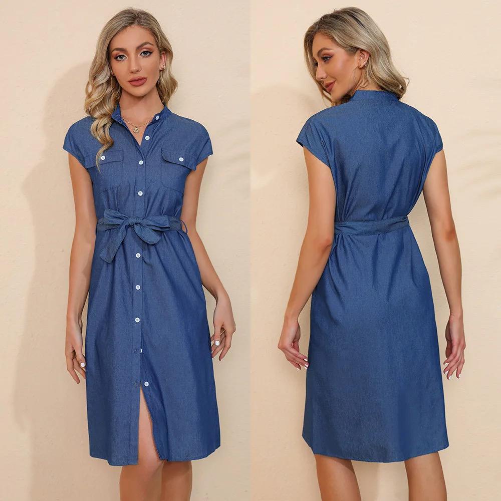 Chic Blue Button-Up Dress