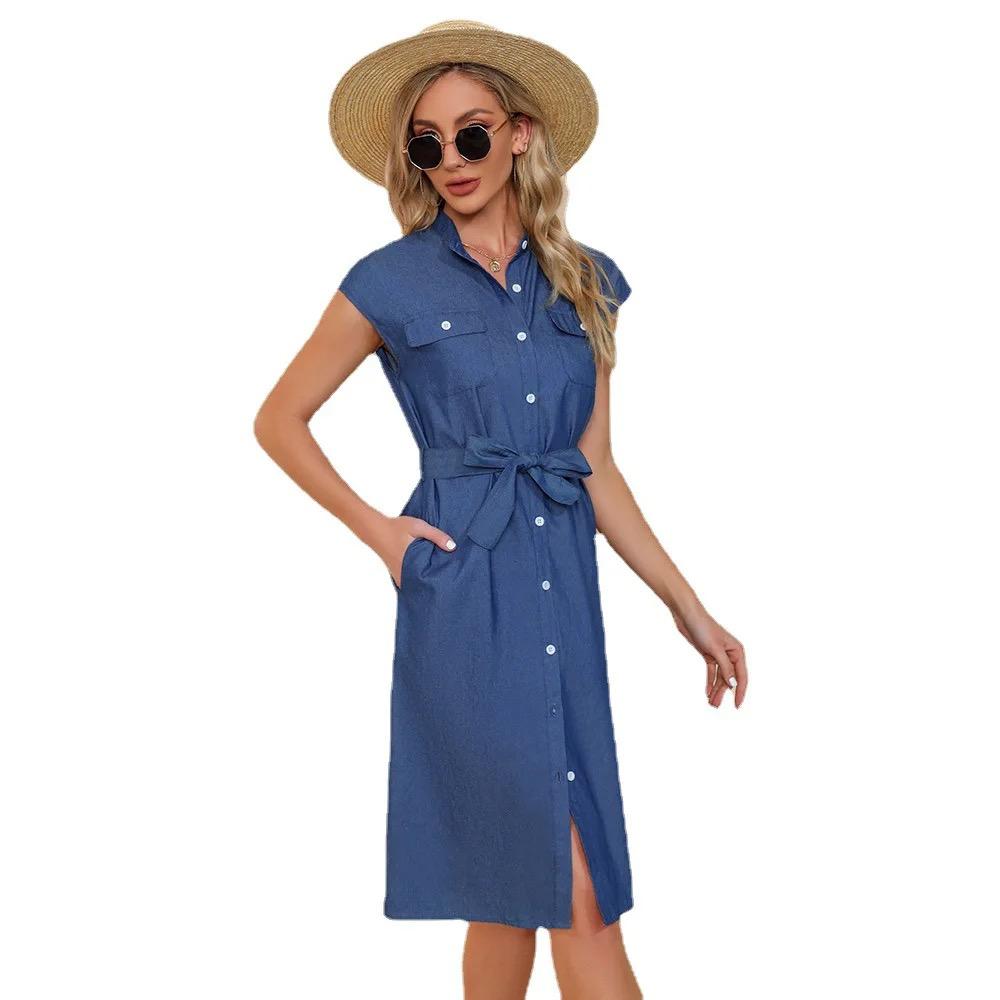 Chic Blue Button-Up Dress