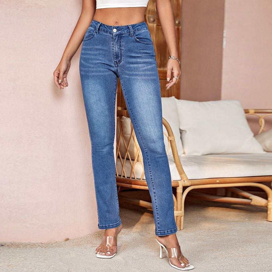 Fashionable High-Waisted Denim Jeans